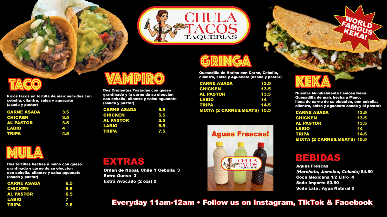 Chula Tacos menu